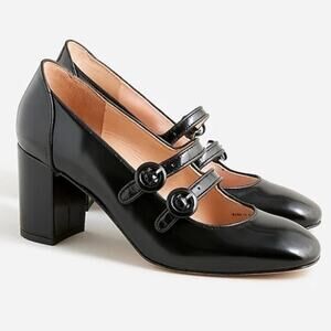 J. Crew Maisie Double Strap Heels in Italian Leather Black Size 10.5 NIB BV730